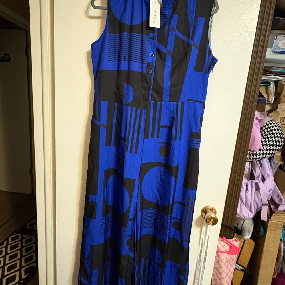 Blue Geometric Sleeveless Jumper